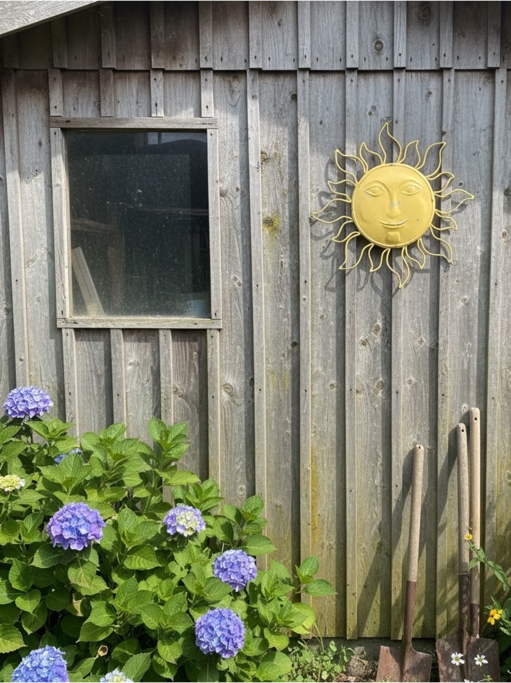 Vintage Handcrafted Metal Sun Face Wall Hanging 17.5”